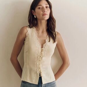 PAIGE Ancona 100% Silk Lace Trim Cami Top